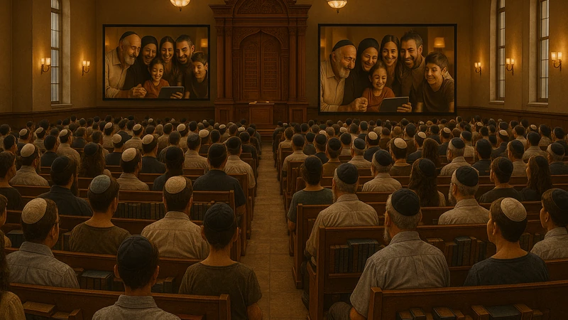 Community gathering watching the broadcast